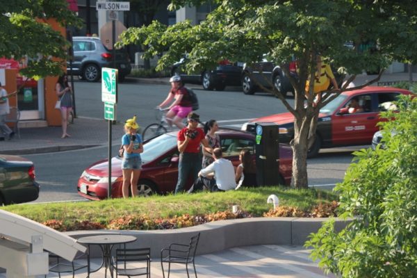 People in Pokemon costumes near the Clarendon Metro station