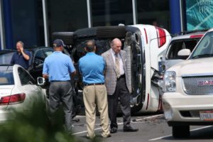 A car flipped during a test drive at the Mercedes dealership in Ballston