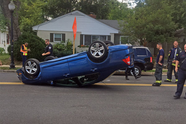 Overturned car on S. Fenwick Street (courtesy photo)