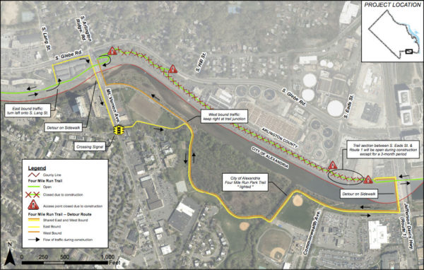 Four Mile Run construction and detour map