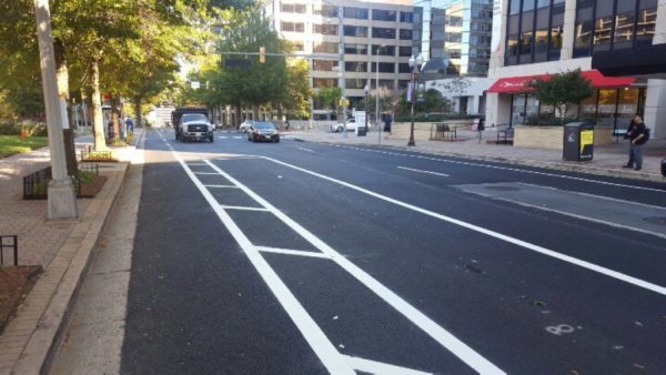 New protected bike lane project in Rosslyn (photo via @BikeArlington)