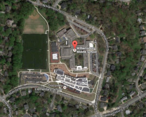 Google Earth view of Williamsburg Middle School and Discover Elementary