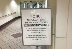 Ballston pedestrian bridge closing sign (courtesy photo)