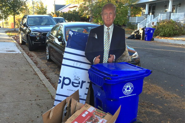 Trump cutout goes out with the recycling after Election Day (photo courtesy Ari P.)