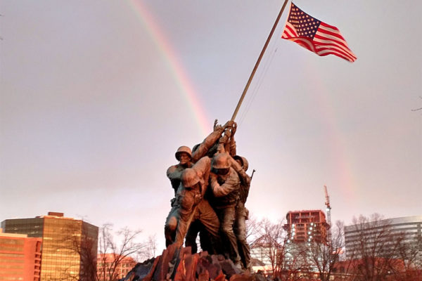 Rainbow behind the Iwo Jima memorial (photo courtesy Mark T.)