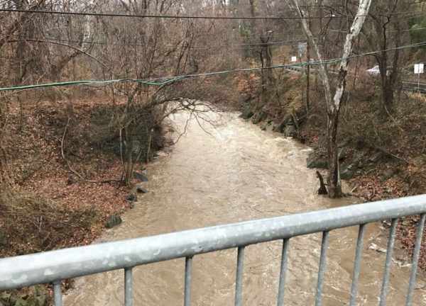 Minor flooding along Pimmit Run in Arlington after a steady rain