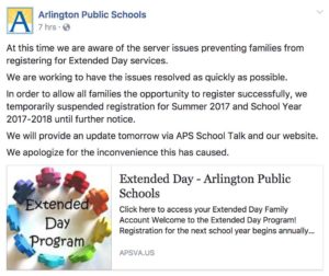 APS Extended Day registration issue