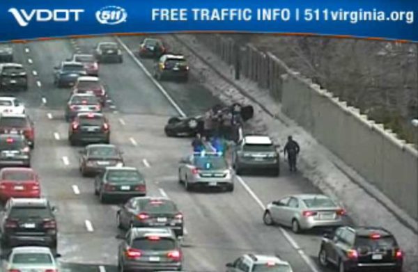 Overturned vehicle on EB I-66 near N. Westmoreland Street