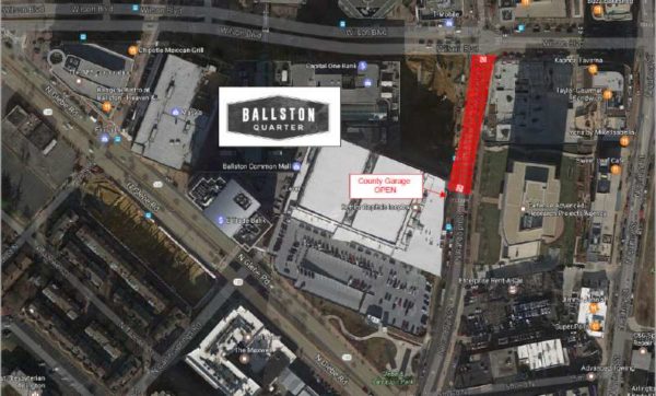 Ballston Quarter road closure (photo via Ballston BID)