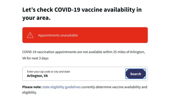 Walgreens vaccine appointment system (Photo via screenshot)