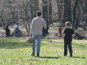 Father and son with fishing gear in Bon Air Park