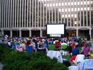 Outdoor movie in Crystal City