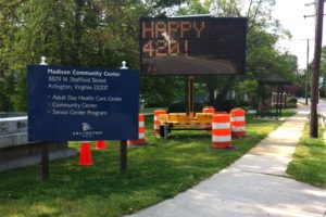 "Happy 420" sign in N. Arlington (photo courtesy James D.)