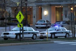 Police investigate a bank robbery at the Bank of America at 3600 S. Glebe Road