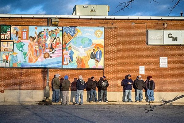 Men looking for work outside Glebe Market (photo by Ddimick)