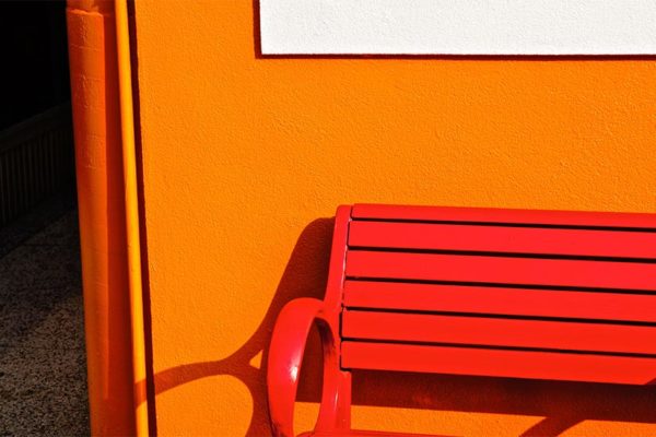 Red bench in Arlington by Wolfkann