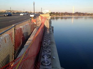 The aftermath of an SUV that drove off the side of the Memorial Bridge (photo courtesy Mark P.)