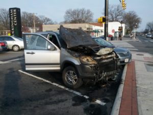 A car caught fire along Glebe Road in Buckingham (photo courtesy "Tim")