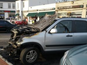 A car caught fire along Glebe Road in Buckingham (photo courtesy "Tim")