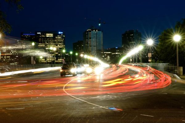 Traffic on the Key Bridge facing Rosslyn (Flickr pool photo by Wolfkann)