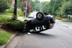 Overturned car in Cherrydale