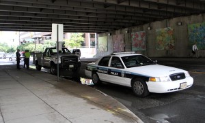 A county-owned pickup truck struck a pedestrian in Crystal City