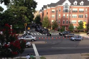 Police surrounding the Twenty400 building on S. Glebe Road (photo courtesy Brian Ossip)